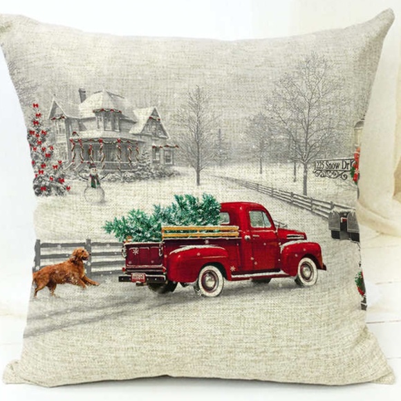Other - Pillow Cover- NEW- Christmas Red Truck Dog Home